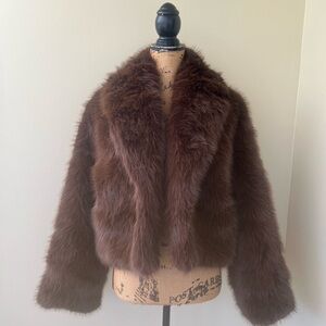 NWT Women’s Brown Faux Fur Jacket - Luxe Short Coat
